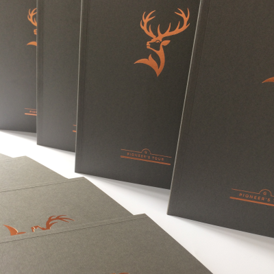 Glenfiddich Distillery Brochure - Gold Foil Block on GF Smith Dark Grey Colorplan 270gsm